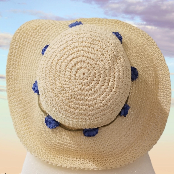 Other - Oversized Floppy Sunhat with Blue Floral Trimmed Crown